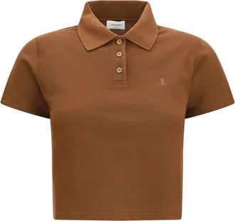 Saint Laurent Womens Polo Shirt Cassandre Caramel Cotton Tops