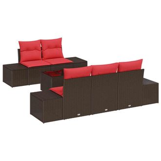 vidaXL Conjunto De Sof&aacute; De Jard&iacute;n 6 Pcs Marr&oacute;n Rat&aacute;n Sint&eacute;tico Vidaxl