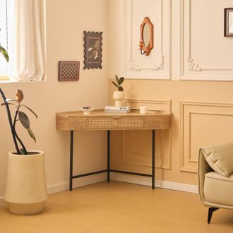 Nordlys Wooden Corner Desk with 1 Drawer in Light Brown