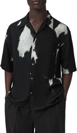 AllSaints Templar Print Short Sleeve Button-Up Shirt in Black at Nordstrom, Size Xx-Large