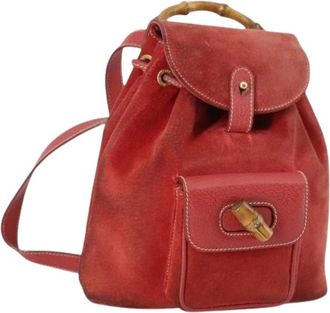 Gucci Pre-owned Su&egrave;de Rugzak - Dames - Vintage Rugzakken - Rood - ONE Size - Su&egrave;de - Vintage