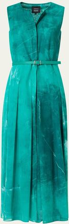 Akris Sleeveless Cotton Voile Belted Midi Dress