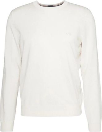 HUGO BOSS Stijlvolle wollen trui met ronde hals - Heren - Ronde hals truien - Wit - 2XL - Wol - Truien & Vesten