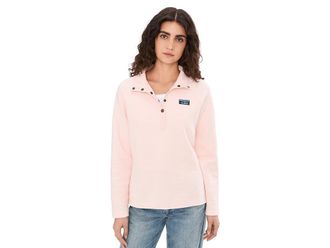 L.L.Bean Lakewashed Double-Knit 1/4 Snap Womens Sweatshirt Pale Rose : 2XL, Cotton/Polyester