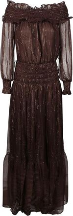 Self Portrait Georgette Lange Jurk - Dames - Avondkleed - Bruin - XS - Polyester - Kleedjes