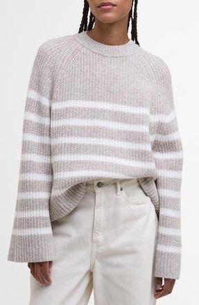 Barbour Irene Stripe Wool Blend Crewneck Sweater in Oat Stripe at Nordstrom Rack, Size 12 Us / 16 Uk