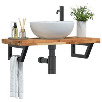 Berkfield Home Basin Shelf Wall Mounted Steel & Solid Wood Acacia in Brown