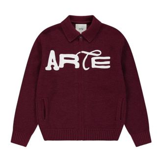 Arte Stencil Zip Cardigan - Heren - Truien - Rood - Maat: S Wol