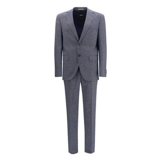 HUGO BOSS Gestreken pak van viscose en katoenmix - Heren - Pakken - Blauw - Maat: 5XL Katoen