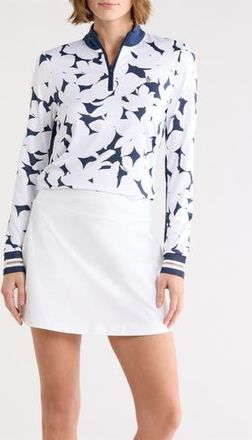 Original Penguin Riviera Floral Sun Quarter Zip Long Sleeve Golf Top in Black Iris at Nordstrom Rack, Size X-Small