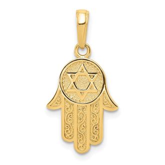 Diamond2Deal 14k Yellow Gold Chamseh Hand of God with Star of David Pendant