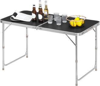 Woltu Woltu Table De Camping Pliante, Table De Jardin, Table De Travail, Table De Balcon, R&eacute;glable En Hauteur En Aluminium Mdf, Noir