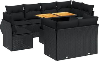 vidaXL Set De Sof&aacute;s De Jard&iacute;n 8 Piezas Y Cojines Rat&aacute;n Sint&eacute;tico Negro Vidaxl