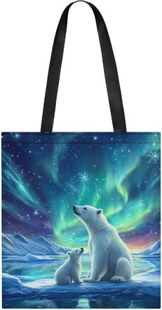 Generic Northern Lights Polar Bear Tote Bag for Women Men Shoulder Bags Purses Pouch Handbags