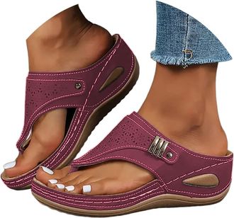 Generic Black Sandals Women Comfortable,Arch Support Wedge Flip Flops,Summer Comfortable Dressy Casual Beach Sandal Slippers Vintage Wide Width Boho Non-Slip 