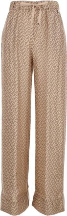 Herno Broek in iconische printzijde - Dames - Wijde Broeken - Beige - S - Katoen - Broeken