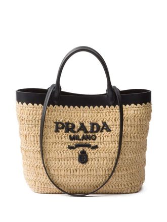 Prada Small Crochet And Leather Tote Bags