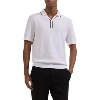 Bugatchi Waffle Stitch Polo Sweater in White at Nordstrom, Size Xx-Large
