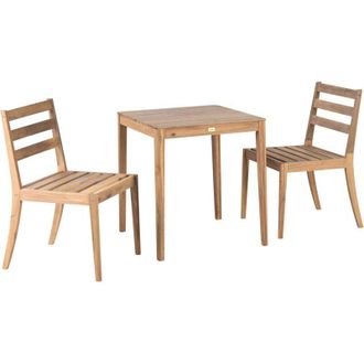 Beliani Garden Bistro Set Chairs and Table Light Brown Certified Acacia Wood Rectangular Top Rustic Style Outdoor CHIOGGIA