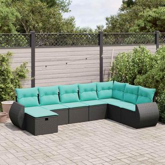 vidaXL Vidaxl Set De Sof&aacute;s De Jard&iacute;n Y Cojines 8 Piezas Rat&aacute;n Sint&eacute;tico Negro
