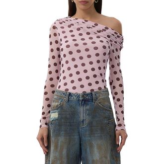 AFRM Barry One-Shoulder Mesh Top in Rose Dot at Nordstrom Rack, Size Large