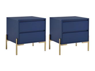 Vente-Unique Pascal Morabito - Comodino Con 2 Cassetti Mdf E Metallo Blu Laccato E Dorato - Lotto Di 2 - Korasa Di