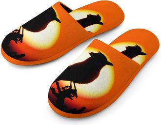 Generic Blue Jay Bird with Sunset Mens Flannel Slipper Soft Comfy House Shoes Non Slip Winter Warm Indoor Outdoor Slippers