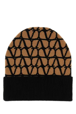 Valentino Garavani Womens Printed Cashmere Beanie Hat Camner Exterior: Cuffie