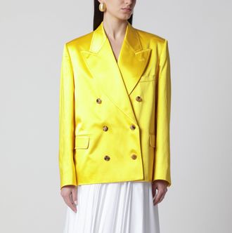 Dries Van Noten Double-Breasted Cotton Blend Jacket Shiny Yellow