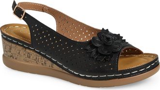 Eddie Marc Laser-Cut Wedge Slingback Sandal in Black at Nordstrom Rack, Size 11
