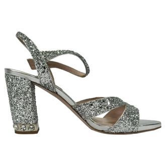 Miu Miu Pre-owned Womens Miu Miu Crystal-Embellished Leather Sandals in Silver Glitter - Size EU 38
