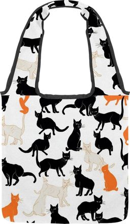 Generic Cats on a White Background Reversible Canvas Shoulder Tote - Double-Sided Print, 12oz Cotton, 27cm Drop, Fold-Flat Bag for Travel, Shopping, Street Ou