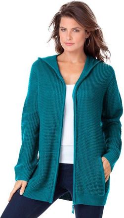 Roaman's Plus Size Waffle Knit Zip-Front Relaxed Hoodie in Deep Turquoise at Nordstrom, Size Medium