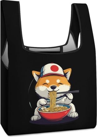 Generic Shiba Dog Japanese Ramen Shopping Bag Reusable Grocery Tote Bag Foldable Handbag for Travel Picnic