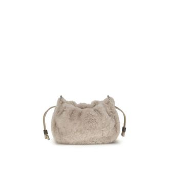 Brunello Cucinelli Gray Fur Shoulder Womens Bag