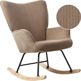 Beliani Sill&oacute;n Mecedora De Pana C&oacute;modo Respaldo Ancho Con Reposabrazos Patas De Metal Negras Sal&oacute;n Dormitorio Gris Pardo Arset