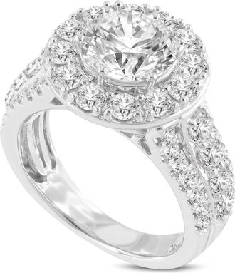 LuvMyJewelry Aline 14K White Gold Round Cut Lab Grown Diamond Halo Engagement Ring - 3.94 Ct