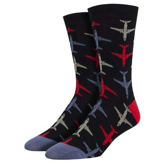 Socksmith Mens Airplanes Novelty Bamboo Crew Socks - Black - Medium