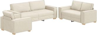 vidaXL vidaXL Sofa Set 3 pcs Beige Linen-blend Fabric