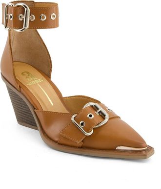 Andrea Womens Pointed Toe Riveted Ankle Strap Pumps 90660