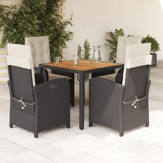 vidaXL Set De Muebles Jard&iacute;n 5 Pzas Con Cojines Rat&aacute;n Sint&eacute;tico Negro Vidaxl