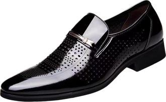 Generic Mens Dress Leather Shoes Classic Patent Without Lacing Slip On Loafers Plain Toe Leather Shoe Block Heel Non Slip Fashion Wide Shoewear for Office Com