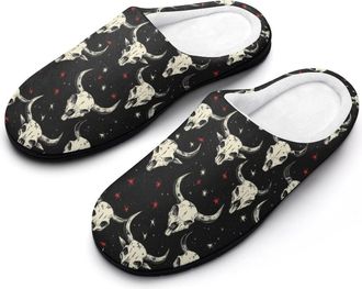 Generic Cow Skull Print Womens Slippers Warm House Slippers Indoor House Shoes with Anti-Skid Rubber Sole