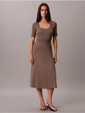 Calvin Klein Womens Tech Knit Midi Dress - Brown - XS