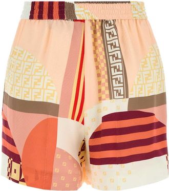 Fendi Womens Patchwork Shorts Multicolor Silk Trousers