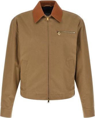 Versace Katoenen jas met contrasterende kraag - Heren - Zomerjassen - Beige - L - Katoen - Jassen