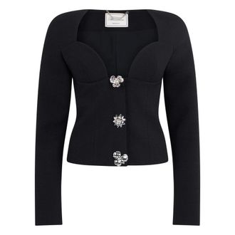 Blumarine Blouses, female, Black, Size: XS Cropped Knit Top