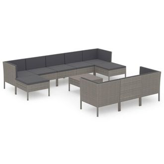 vidaXL 11 Pcs Garden Lounge Set Con Cojines Wicker Pe Gray