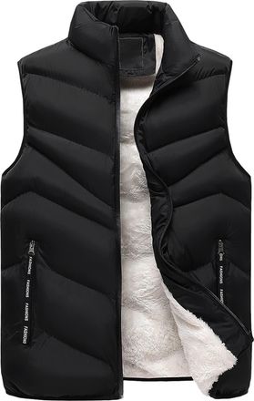 Feoya Mens Fleece Lined Gilet Winter Thick Padded Body Warmer Windproof Puffer Gilets Plus Size Stand Collar Warm Sleeveless Jacket Outdoor Cotton Quilted G