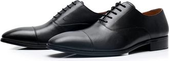 Generic Oxford Dress Shoes for Men Lace Up Pointed Toe Cap Toe Heighten Inside Slip Resistant Block Heel Low Top Classic(6.5 UK) Black